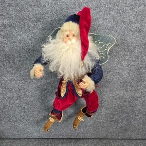 VTG Santa Elf Fairy Shelf Sitter‎ Jester Posable Red Gold Brocade Mark Roberts?